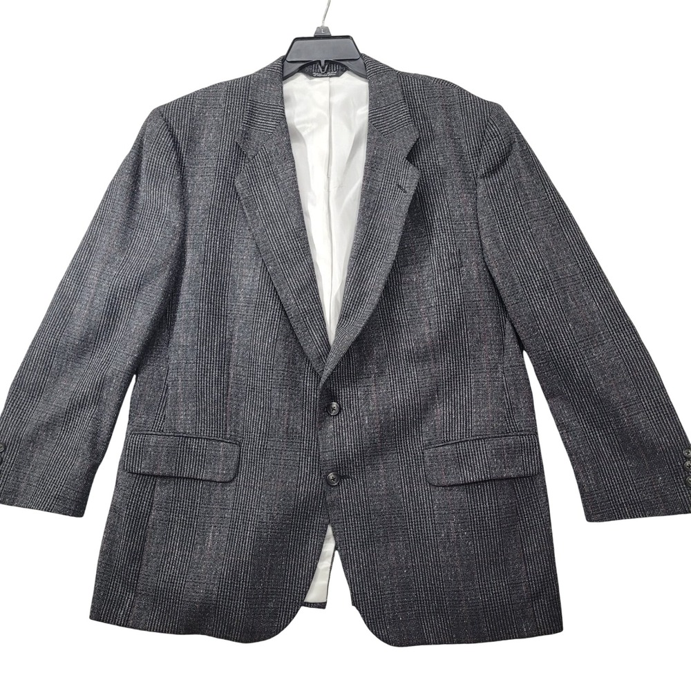 Kingsridge Mens Vintage Grey Pinstripe Blazer Sport Coat Two Button USA Made L